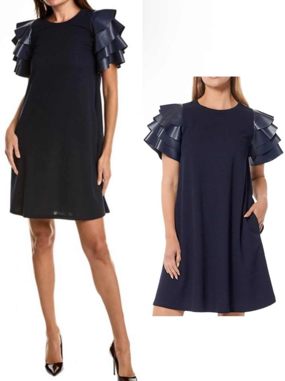 Grazia Faux Leather Tiered Sleeve
Pockets A-line Mini Navy Blue
Dress (Large)